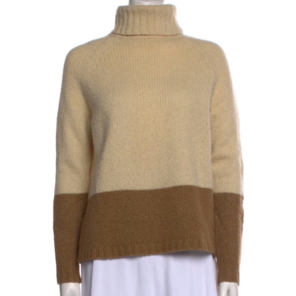 Vince Sweater Womens XS Cream Brown Colorblock Turtleneck Wool Silk Cashmere
